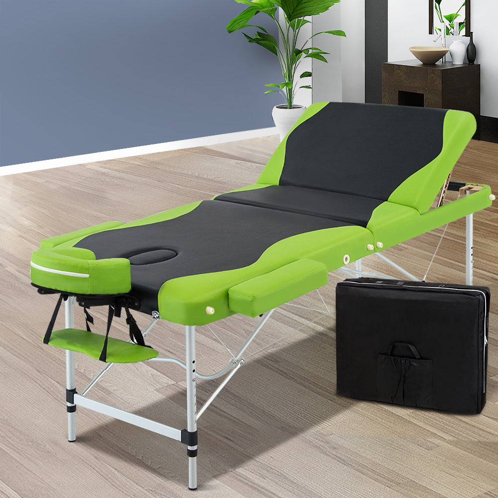 Zenses 3 Fold Portable Aluminium Massage Table - Green & Black - AULASH