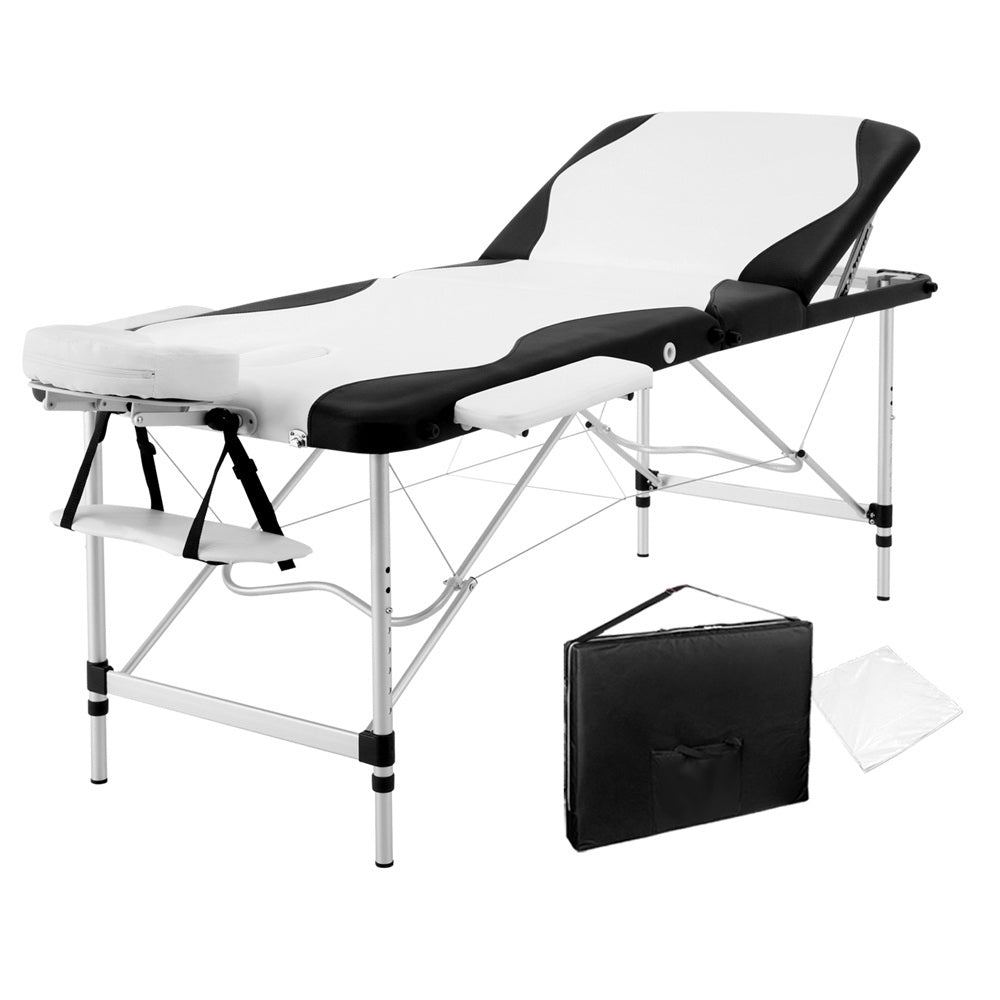 Zenses 3 Fold Portable Aluminium Massage Table - Black & White - AULASH