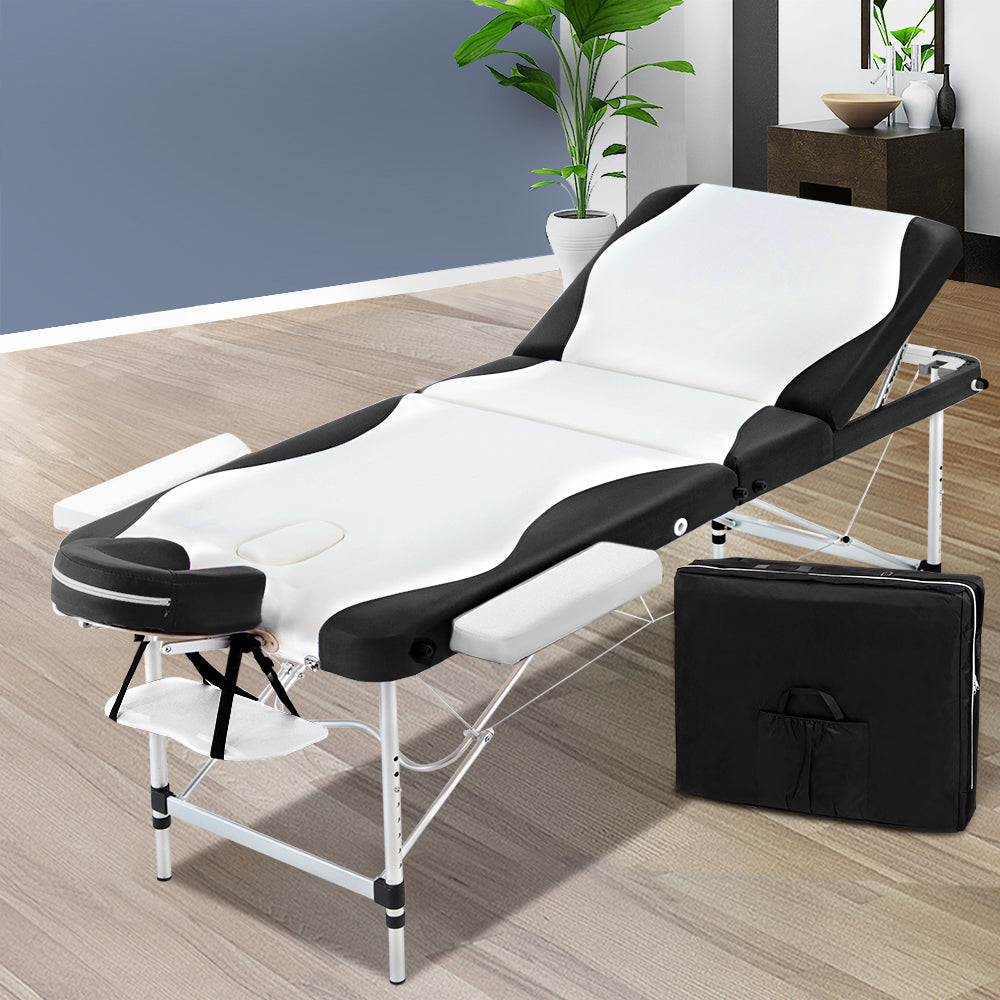 Zenses 3 Fold Portable Aluminium Massage Table - Black & White - AULASH