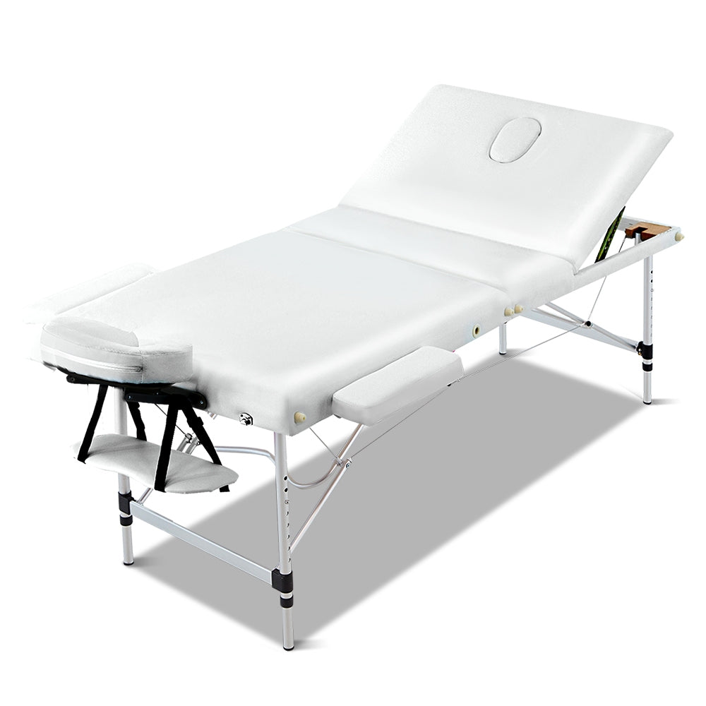 Zenses 70cm Wide Portable Aluminium Massage Table 3 Fold Treatment Beauty Therapy White - AULASH