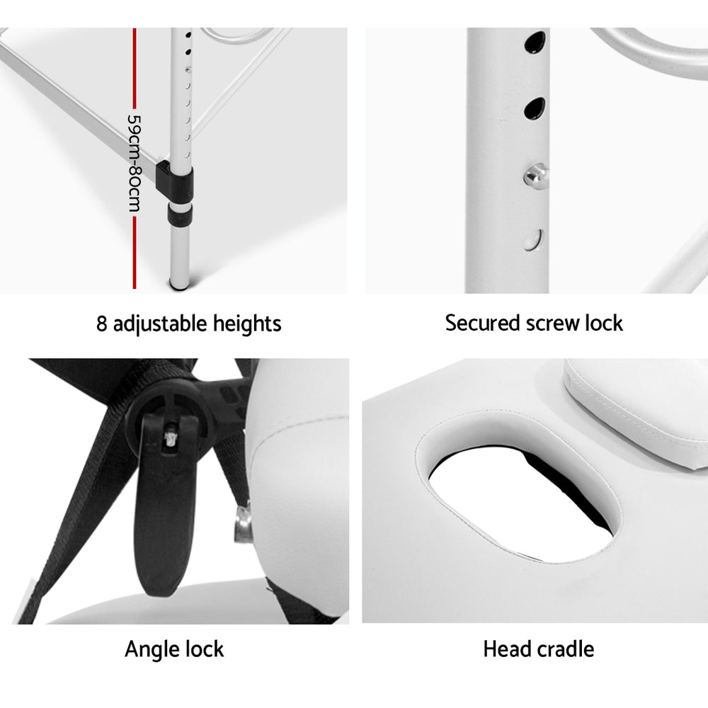 Zenses 3 Fold Portable Aluminium Massage Table - White - AULASH
