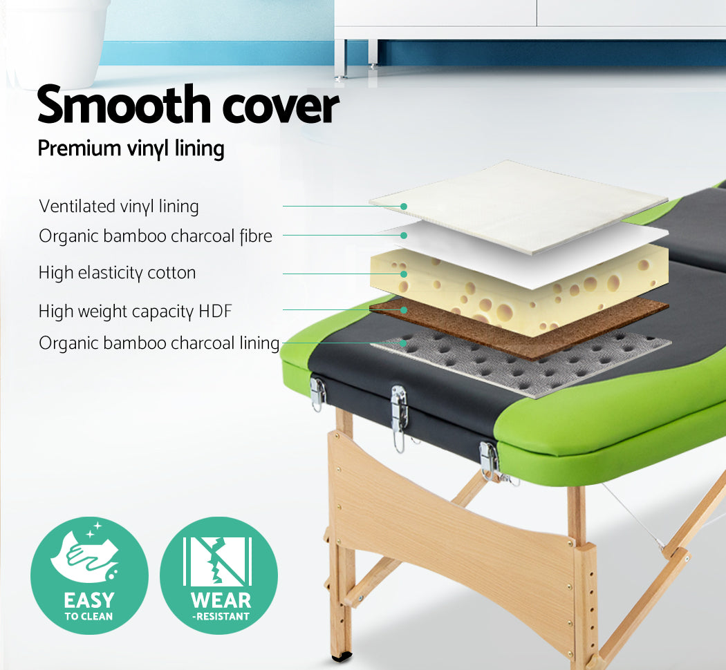 Zenses 3 Fold Portable Wood Massage Table - Black & Lime - AULASH