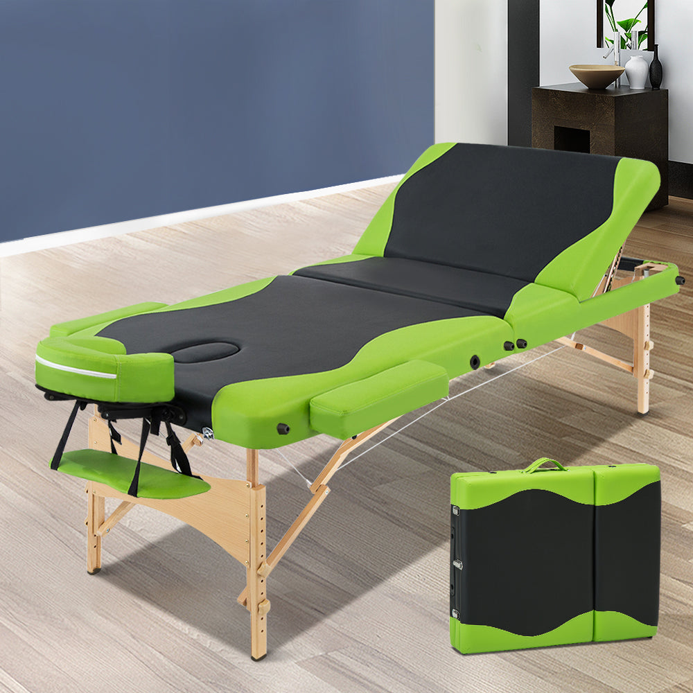 Zenses 3 Fold Portable Wood Massage Table - Black & Lime - AULASH