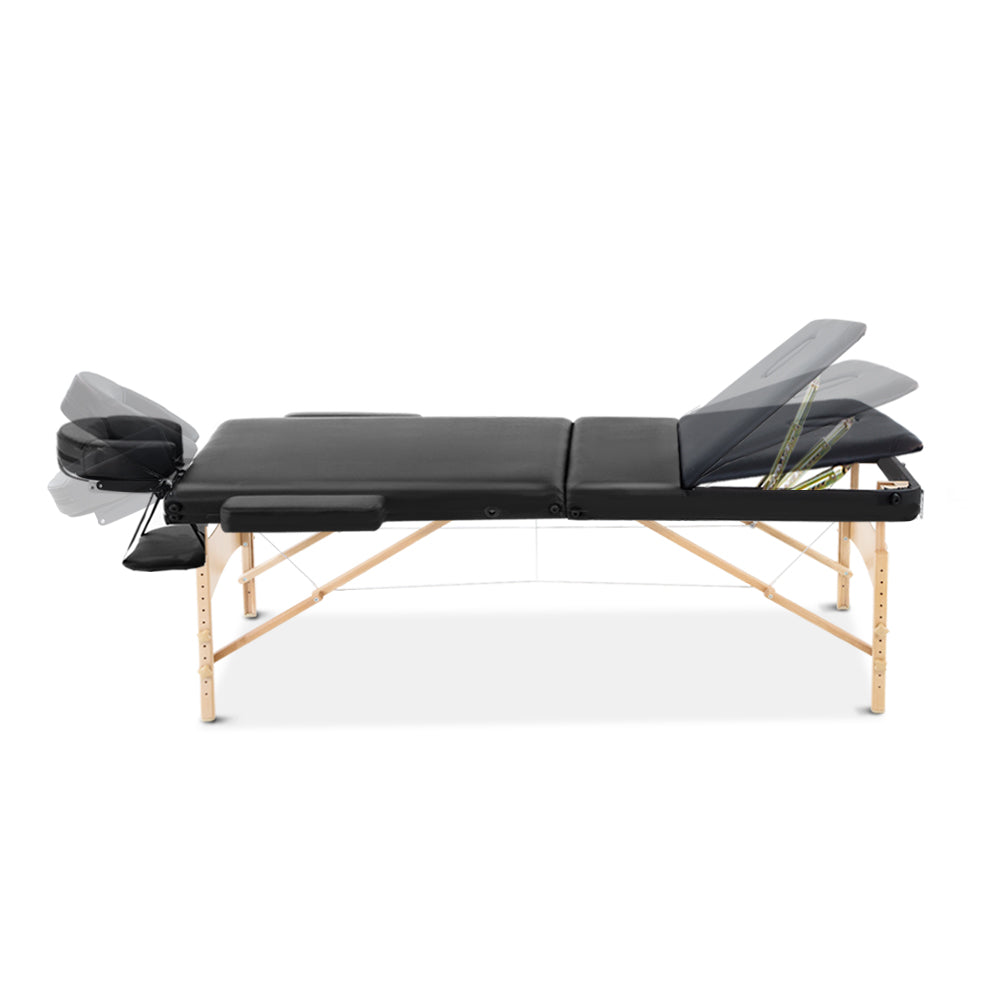 Zenses 60cm Wide Portable Wooden Massage Table 3 Fold Treatment Beauty Therapy Black - AULASH