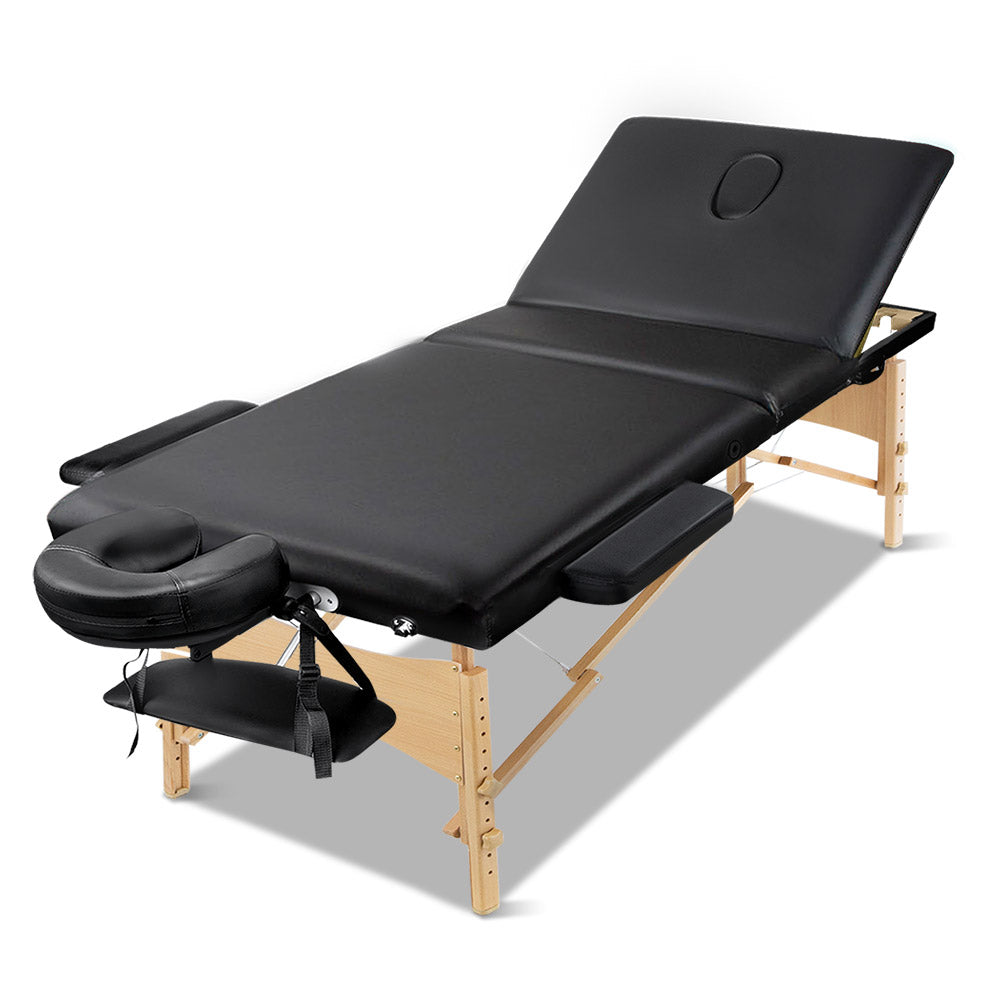 Zenses 75cm Wide Portable Wooden Massage Table 3 Fold Treatment Beauty Therapy Black - AULASH