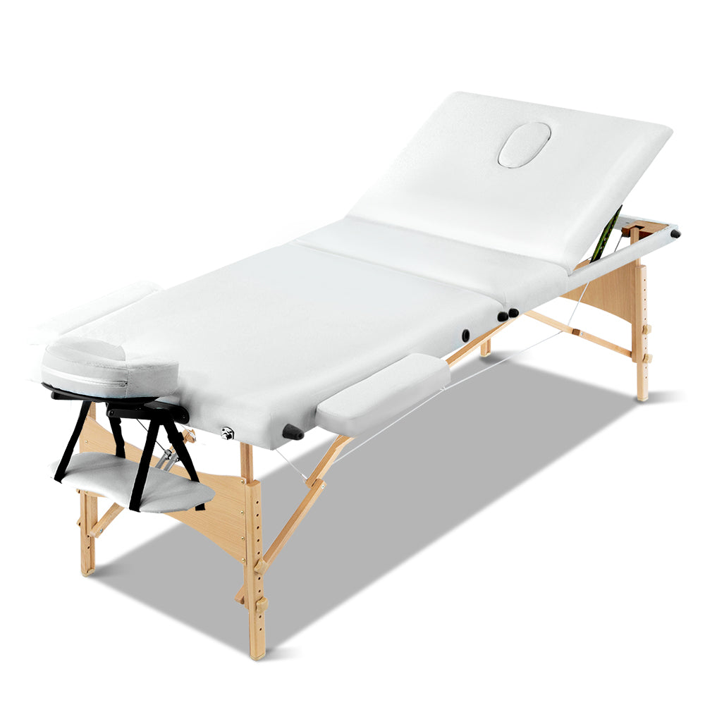 Zenses 3 Fold Portable Wood Massage Table - White - AULASH