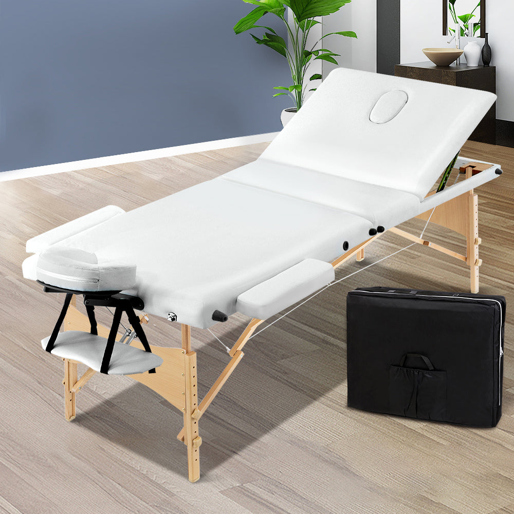 Zenses 3 Fold Portable Wood Massage Table - White - AULASH