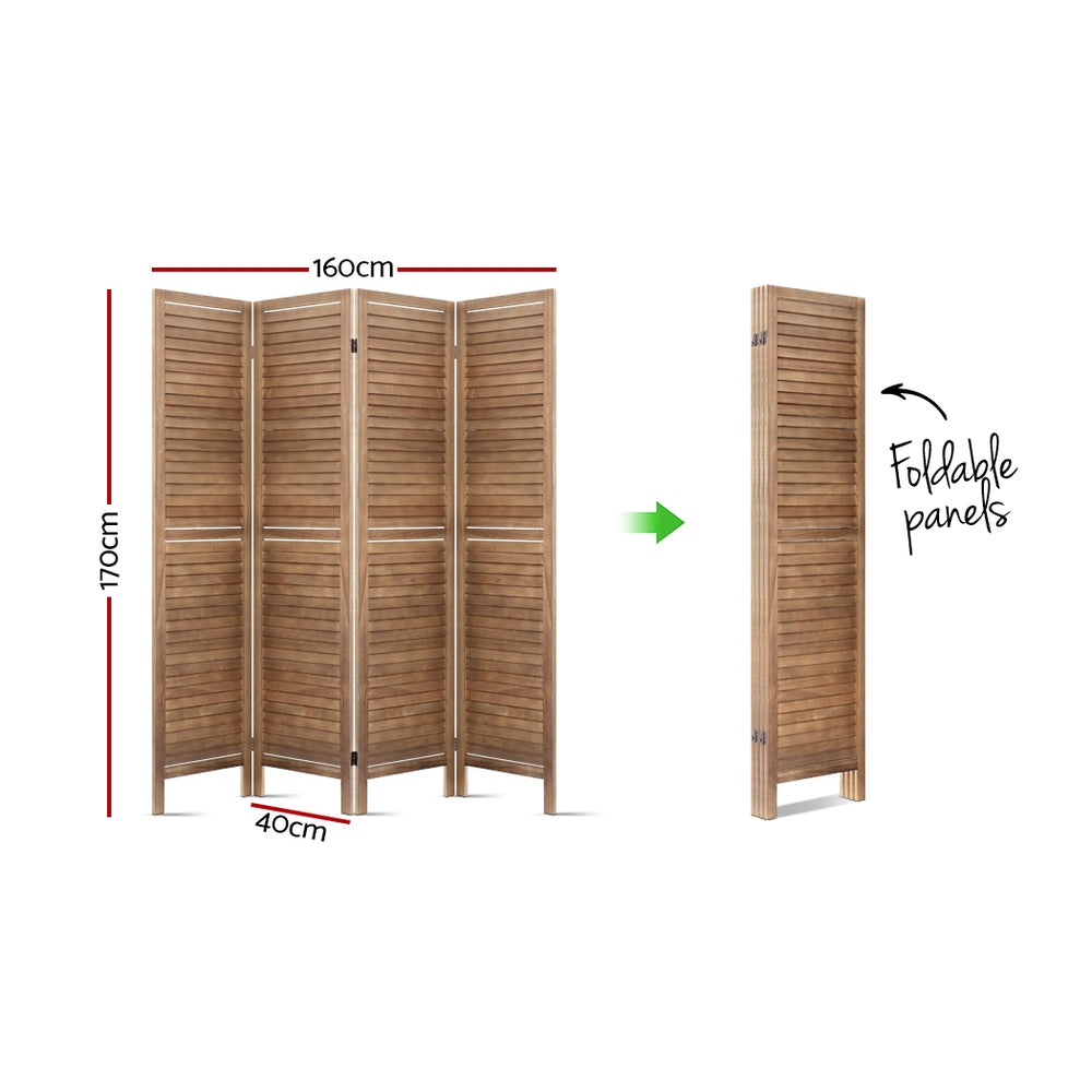 Artiss Room Divider Privacy Screen Foldable Partition Stand 4 Panel Brown - AULASH