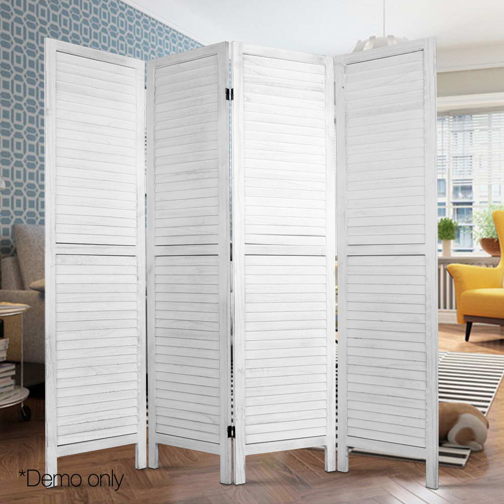 Artiss 4 Panel Foldable Wooden Room Divider - White - AULASH