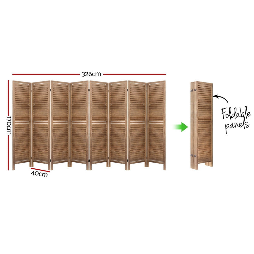 Artiss Room Divider Screen 8 Panel Privacy Wood Dividers Stand Bed Timber Brown - AULASH