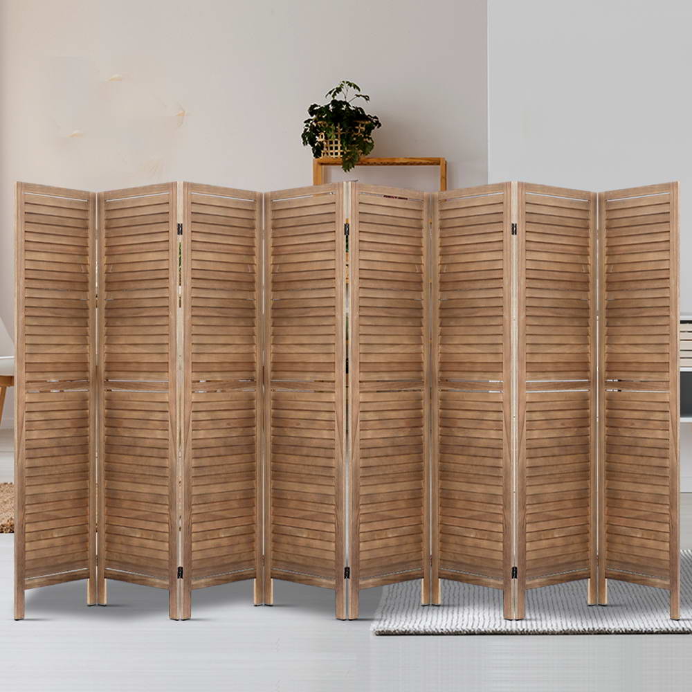 Artiss Room Divider Screen 8 Panel Privacy Wood Dividers Stand Bed Timber Brown - AULASH