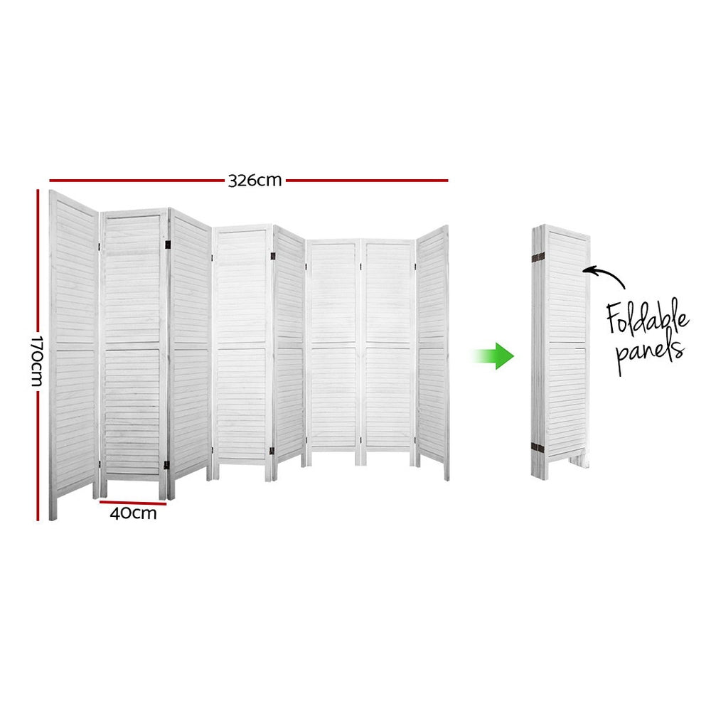Artiss Room Divider Screen 8 Panel Privacy Wood Dividers Stand Bed Timber White - AULASH