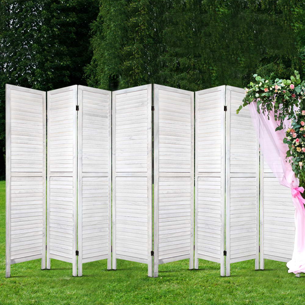 Artiss Room Divider Screen 8 Panel Privacy Wood Dividers Stand Bed Timber White - AULASH