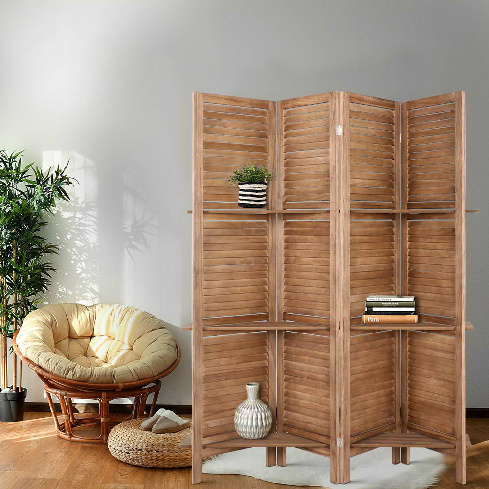 Artiss Room Divider Privacy Screen Foldable Partition Stand 4 Panel Brown - AULASH