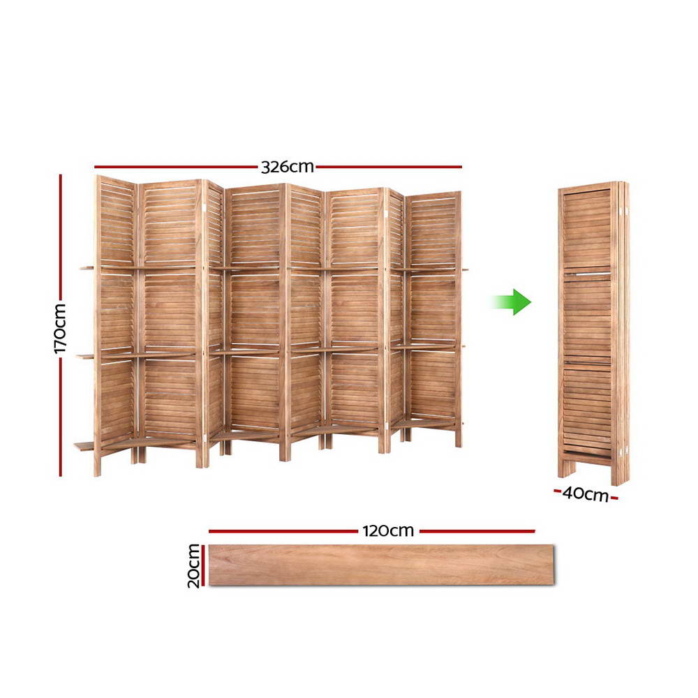Artiss Room Divider Screen 8 Panel Privacy Dividers Shelf Wooden Timber Stand - AULASH