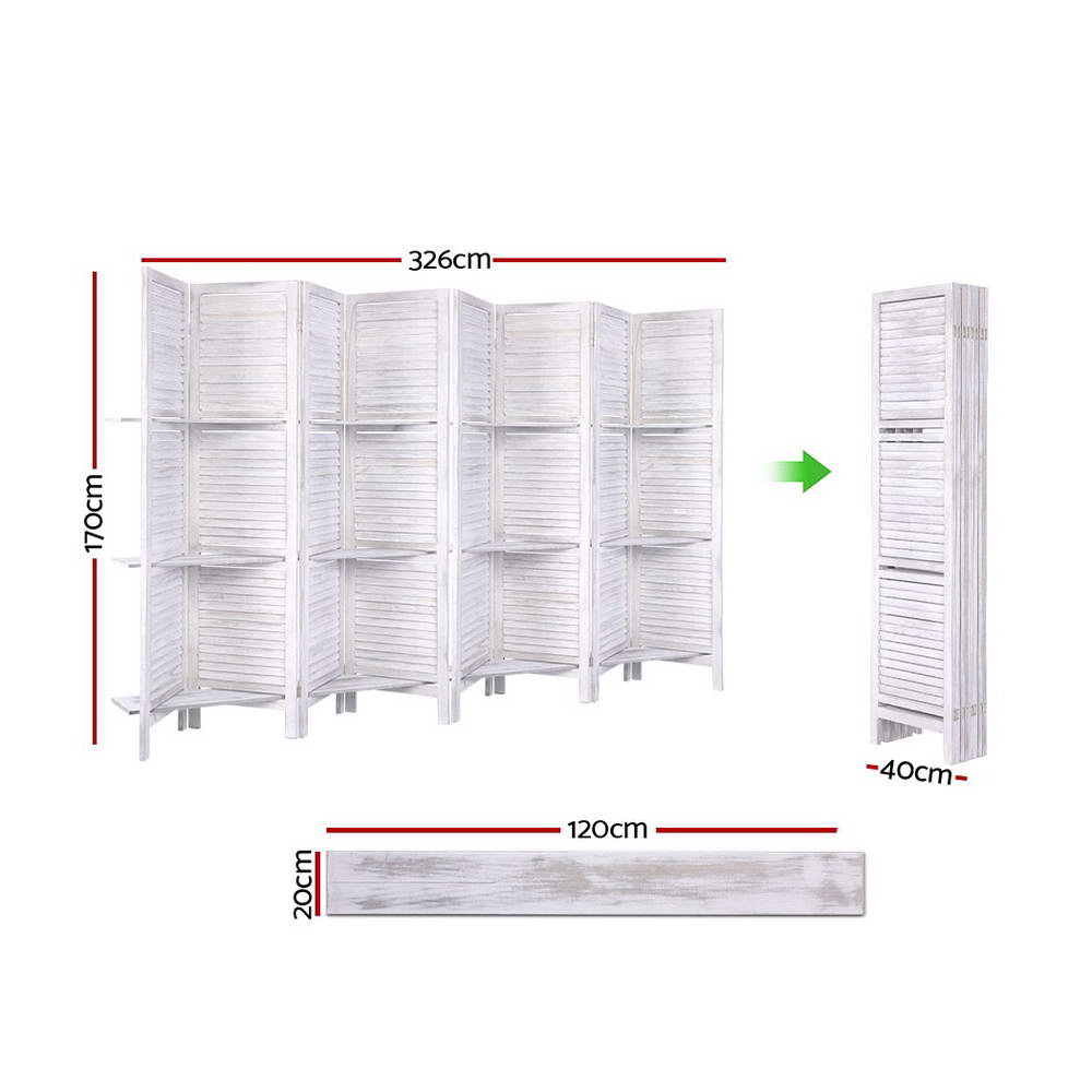 Artiss Room Divider Screen 8 Panel Privacy Foldable Dividers Timber Stand Shelf - AULASH