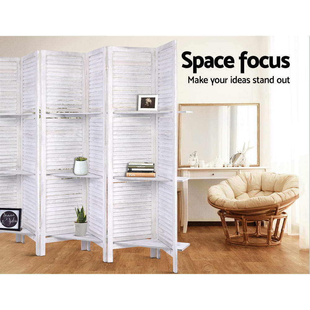 Artiss Room Divider Screen 8 Panel Privacy Foldable Dividers Timber Stand Shelf - AULASH