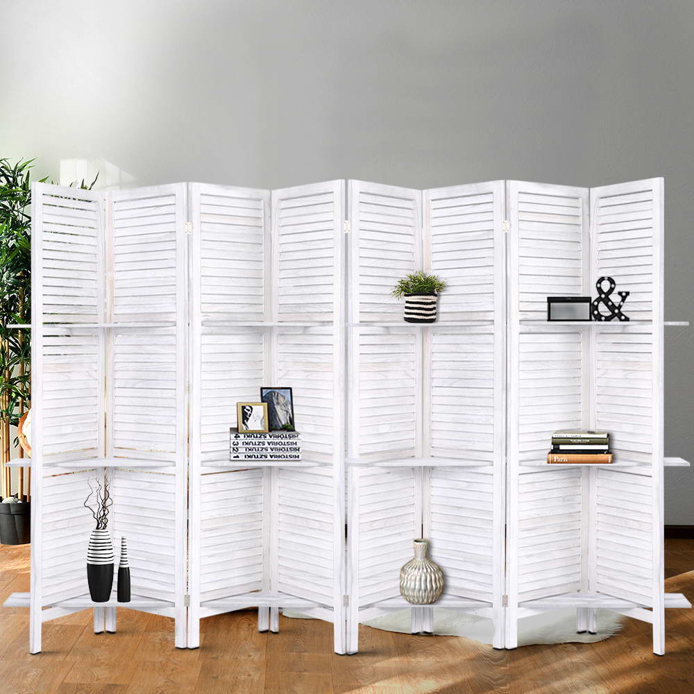 Artiss Room Divider Screen 8 Panel Privacy Foldable Dividers Timber Stand Shelf - AULASH