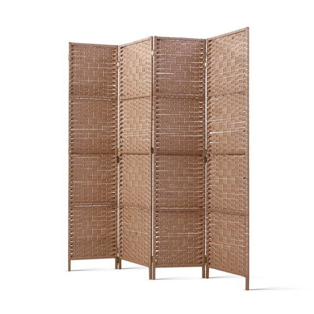 Artiss 4 Panel Room Divider Screen Privacy Rattan Timber Foldable Dividers Stand Hand Woven - AULASH