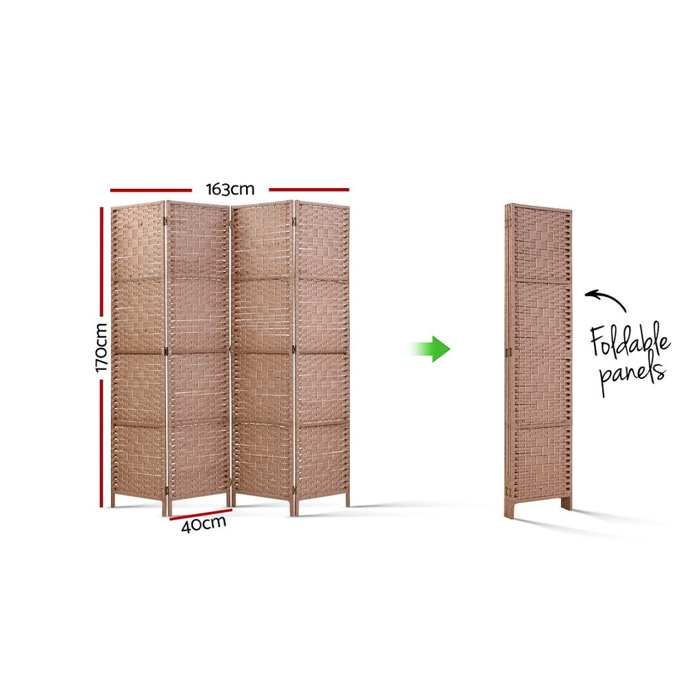 Artiss 4 Panel Room Divider Screen Privacy Rattan Timber Foldable Dividers Stand Hand Woven - AULASH