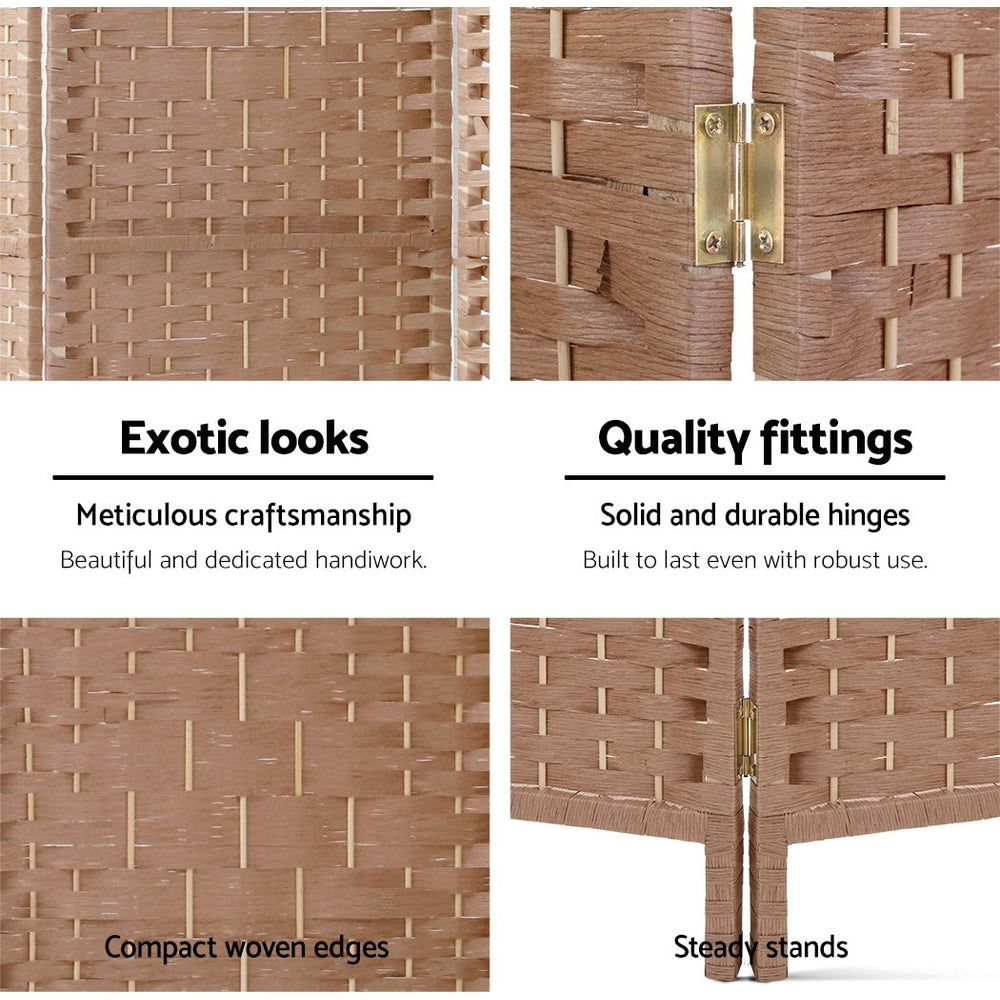 Artiss 4 Panel Room Divider Screen Privacy Rattan Timber Foldable Dividers Stand Hand Woven - AULASH