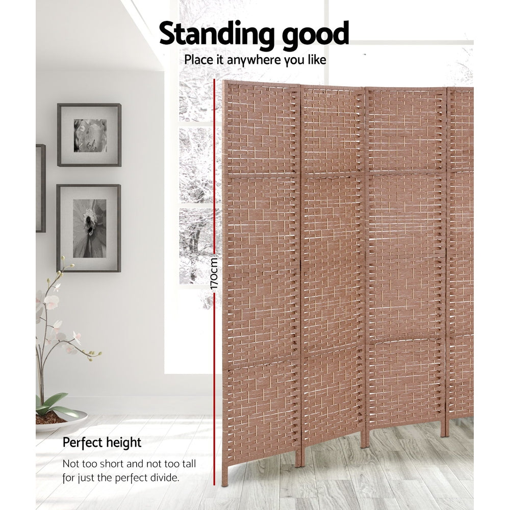 Artiss 4 Panel Room Divider Screen Privacy Rattan Timber Foldable Dividers Stand Hand Woven - AULASH