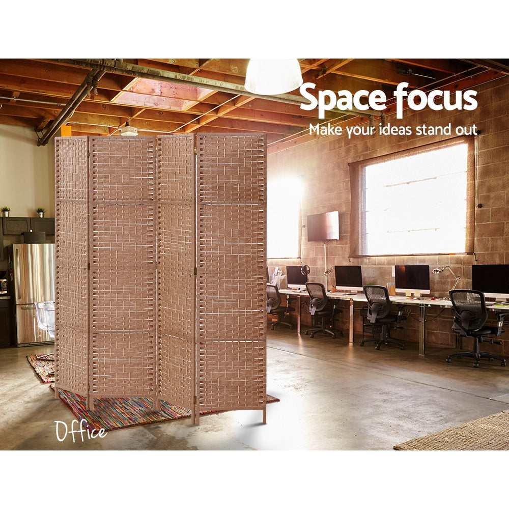 Artiss 4 Panel Room Divider Screen Privacy Rattan Timber Foldable Dividers Stand Hand Woven - AULASH