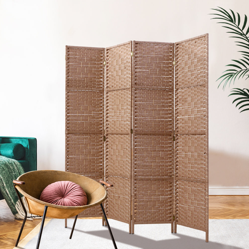 Artiss 4 Panel Room Divider Screen Privacy Rattan Timber Foldable Dividers Stand Hand Woven - AULASH