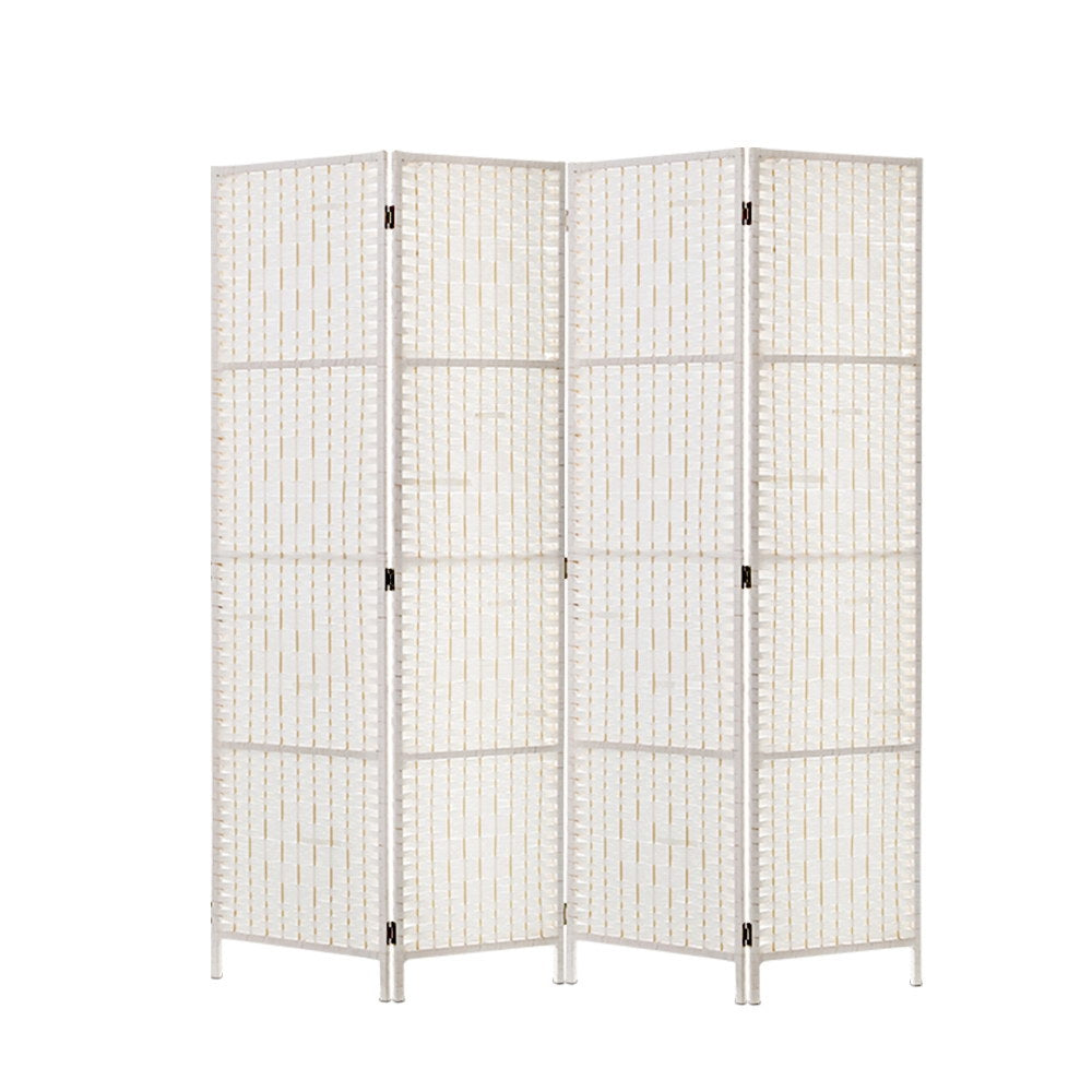 Artiss 4 Panels Room Divider Screen Privacy Rattan Timber Fold Woven Stand White - AULASH