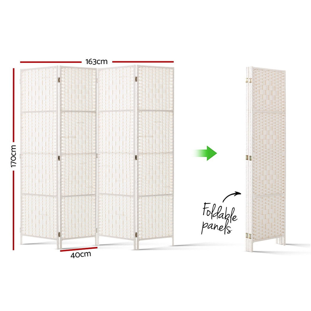 Artiss 4 Panels Room Divider Screen Privacy Rattan Timber Fold Woven Stand White - AULASH