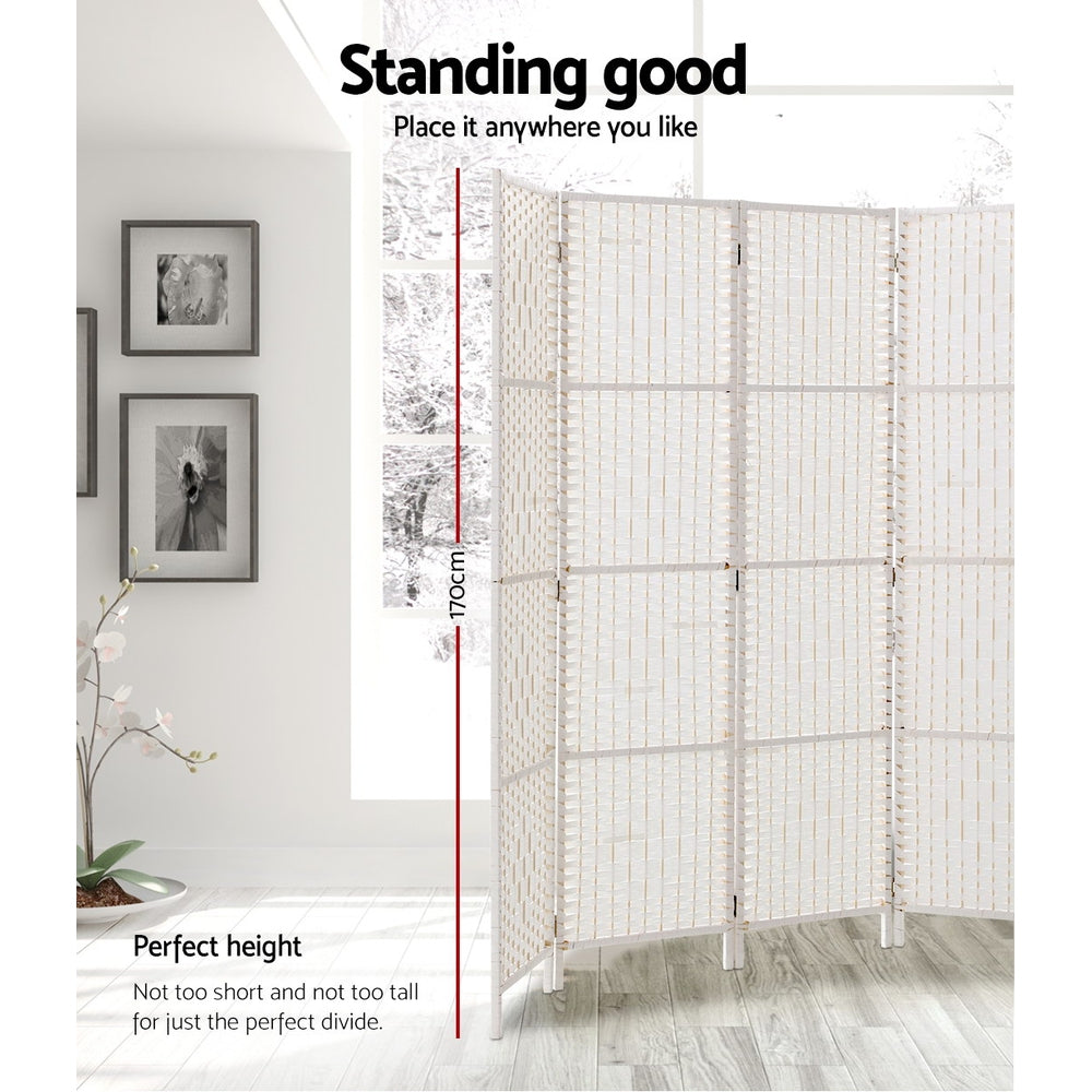 Artiss 4 Panels Room Divider Screen Privacy Rattan Timber Fold Woven Stand White - AULASH