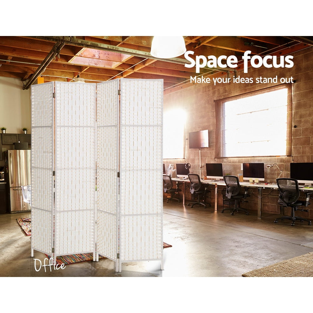 Artiss 4 Panels Room Divider Screen Privacy Rattan Timber Fold Woven Stand White - AULASH