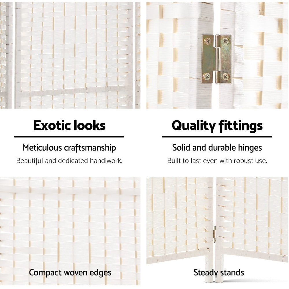 Artiss 4 Panels Room Divider Screen Privacy Rattan Timber Fold Woven Stand White - AULASH