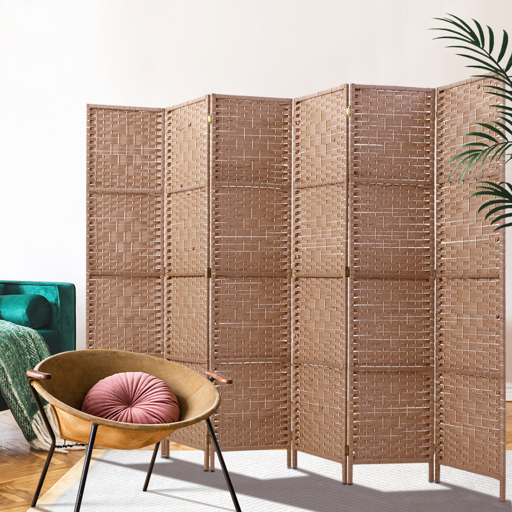 Artiss 6 Panel Room Divider Screen Privacy Rattan Timber Foldable Dividers Stand Hand Woven - AULASH