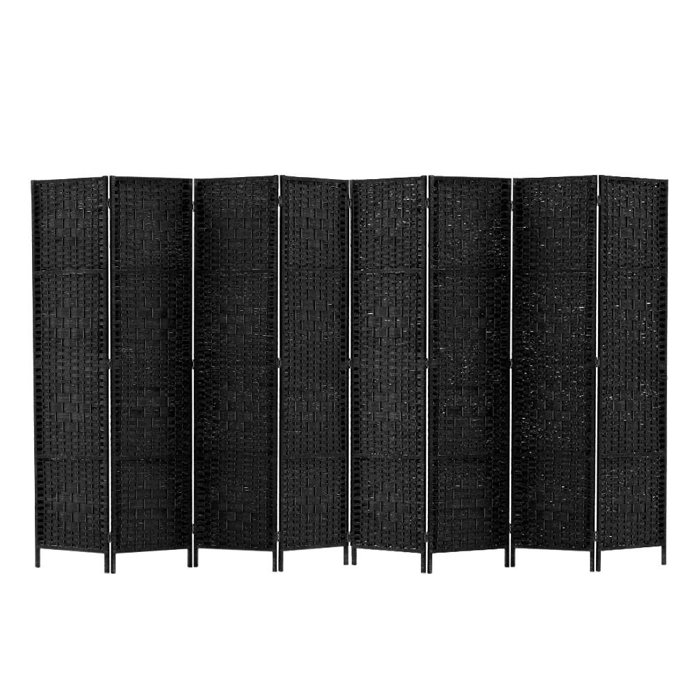 Artiss Room Divider 8 Panel Dividers Privacy Screen Rattan Wooden Stand Black - AULASH