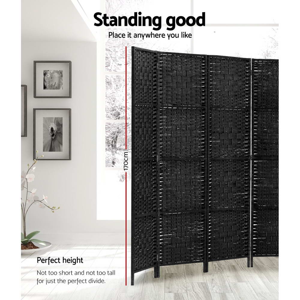 Artiss Room Divider 8 Panel Dividers Privacy Screen Rattan Wooden Stand Black - AULASH