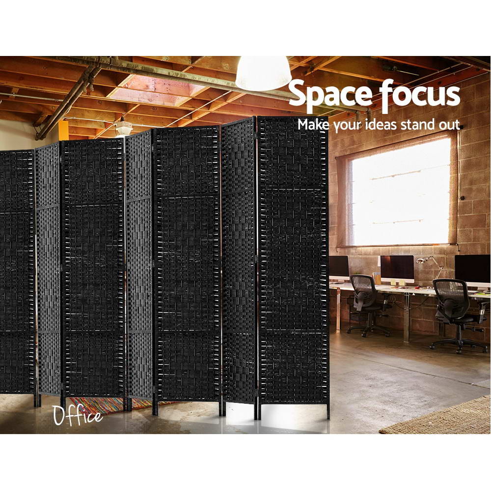 Artiss Room Divider 8 Panel Dividers Privacy Screen Rattan Wooden Stand Black - AULASH
