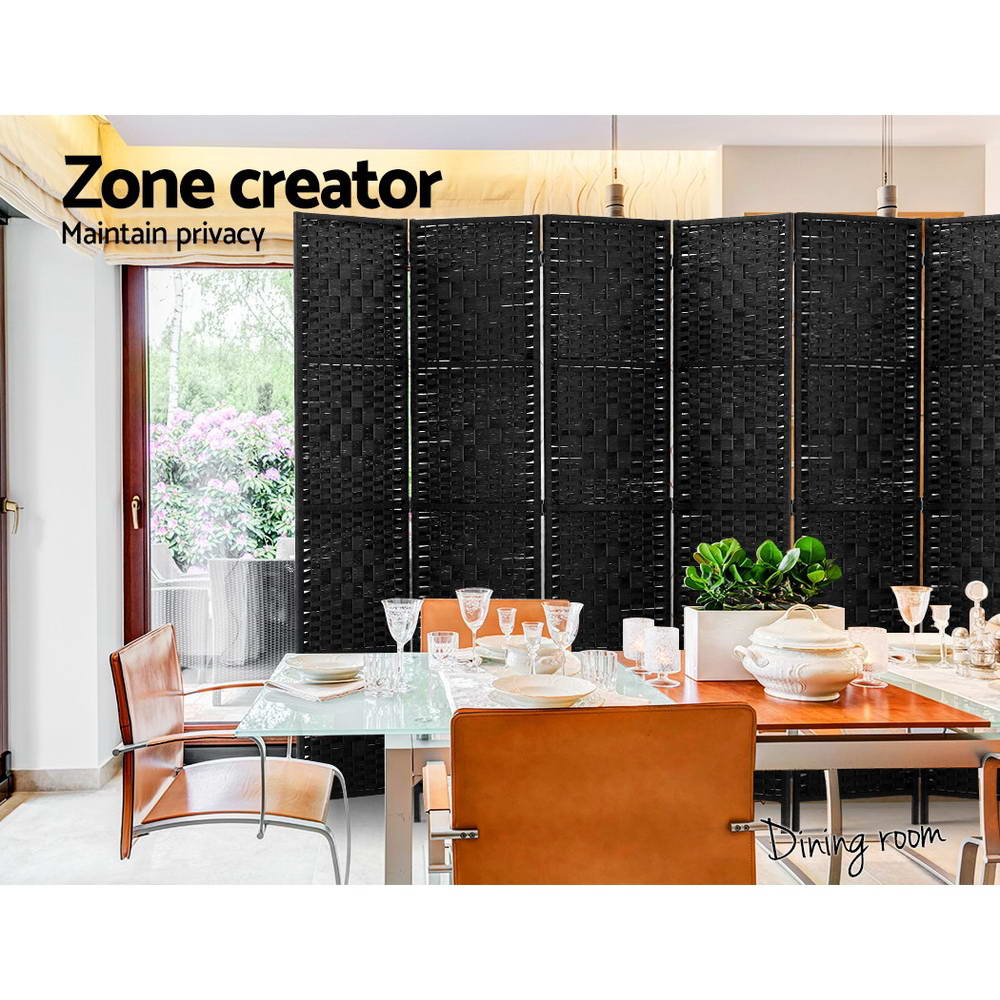 Artiss Room Divider 8 Panel Dividers Privacy Screen Rattan Wooden Stand Black - AULASH