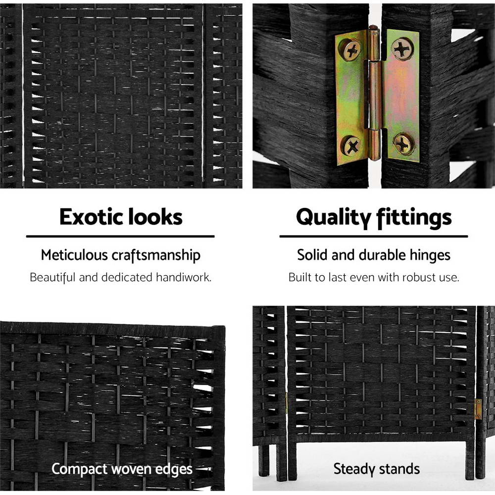Artiss Room Divider 8 Panel Dividers Privacy Screen Rattan Wooden Stand Black - AULASH