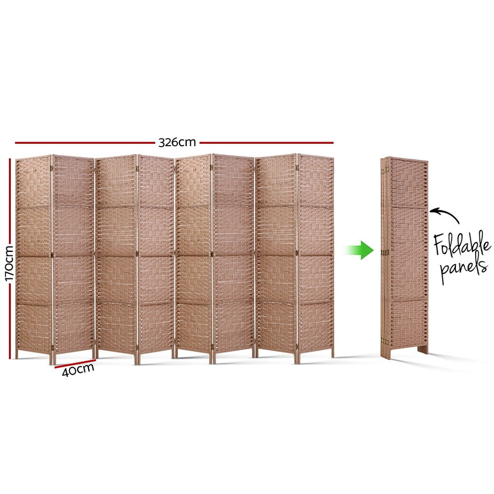 Artiss 8 Panel Room Divider Screen Privacy Rattan Timber Foldable Dividers Stand Hand Woven - AULASH