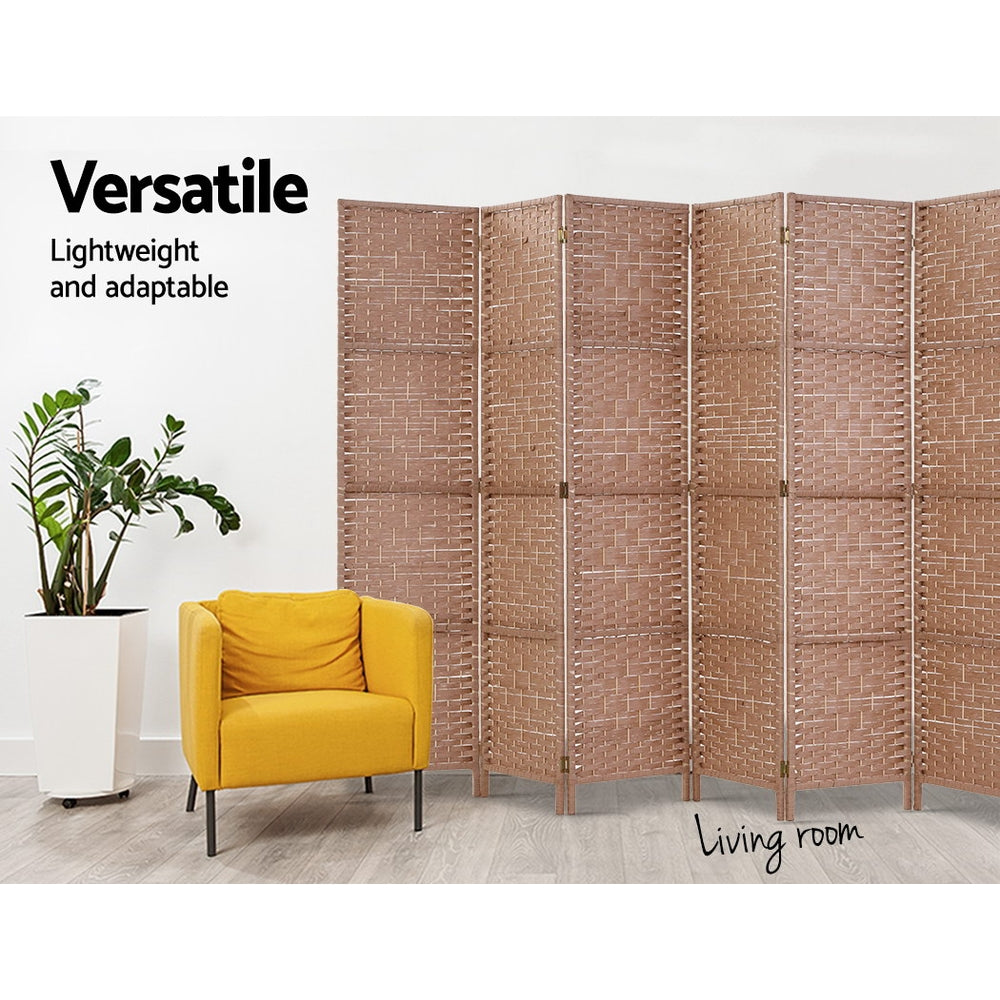 Artiss 8 Panel Room Divider Screen Privacy Rattan Timber Foldable Dividers Stand Hand Woven - AULASH