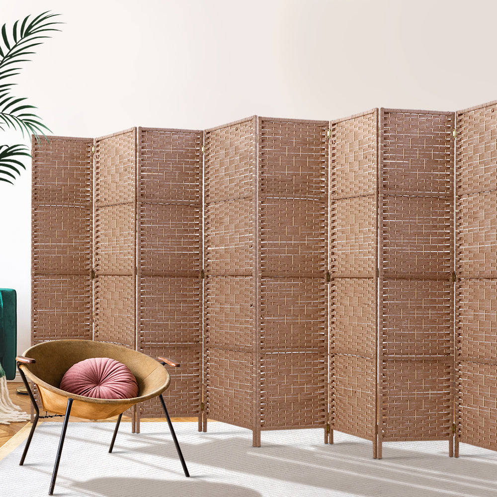 Artiss 8 Panel Room Divider Screen Privacy Rattan Timber Foldable Dividers Stand Hand Woven - AULASH
