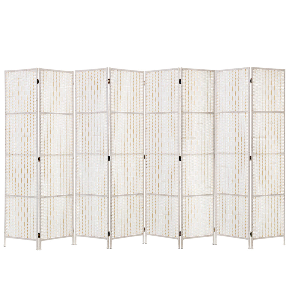 Artiss 8 Panels Room Divider Screen Privacy Rattan Timber Fold Woven Stand White - AULASH