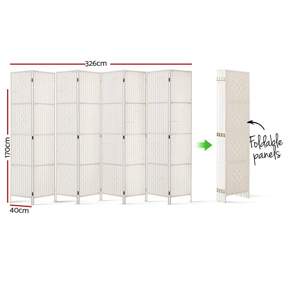 Artiss 8 Panels Room Divider Screen Privacy Rattan Timber Fold Woven Stand White - AULASH