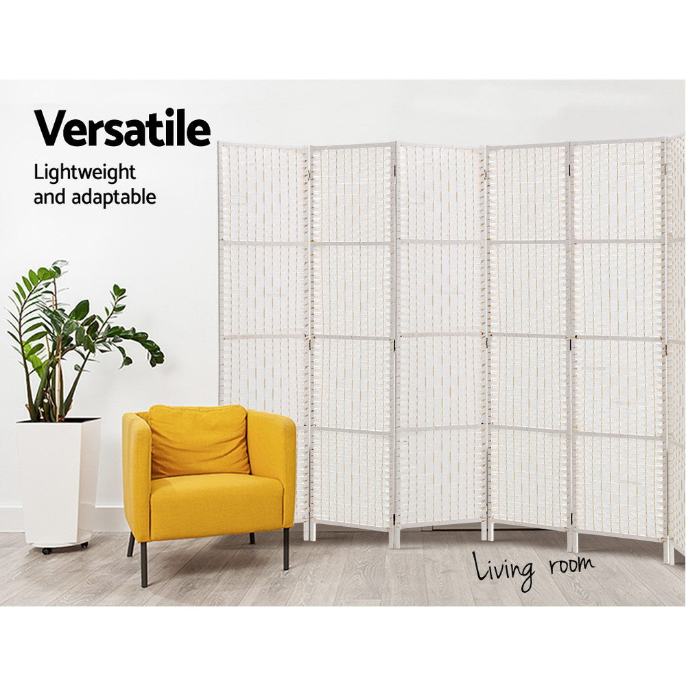 Artiss 8 Panels Room Divider Screen Privacy Rattan Timber Fold Woven Stand White - AULASH