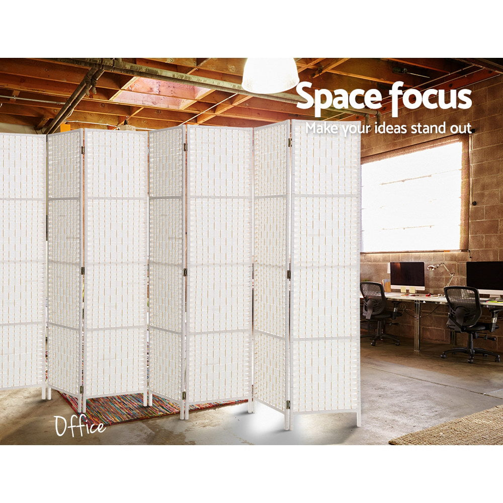 Artiss 8 Panels Room Divider Screen Privacy Rattan Timber Fold Woven Stand White - AULASH