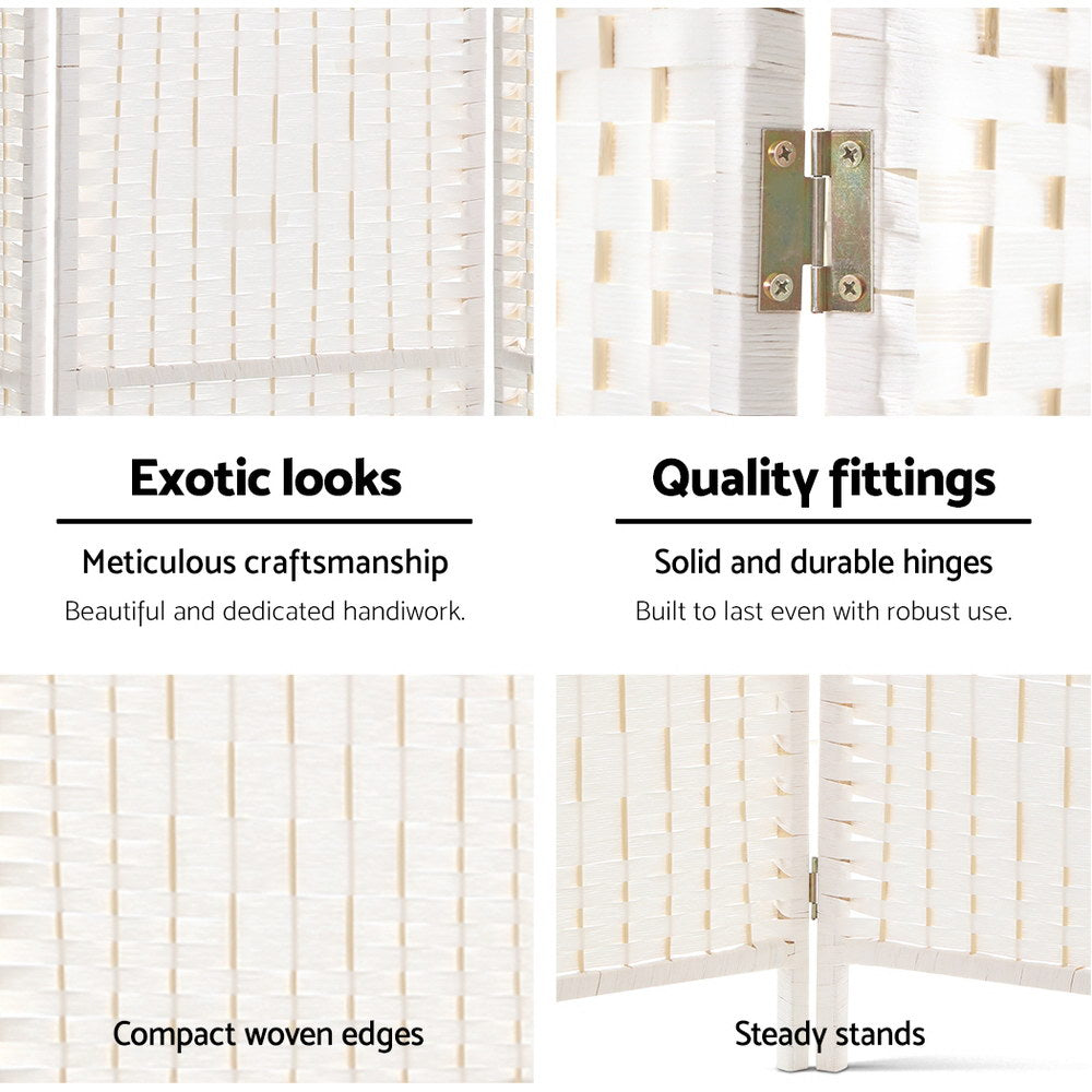 Artiss 8 Panels Room Divider Screen Privacy Rattan Timber Fold Woven Stand White - AULASH