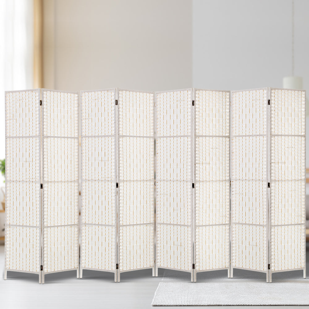 Artiss 8 Panels Room Divider Screen Privacy Rattan Timber Fold Woven Stand White - AULASH
