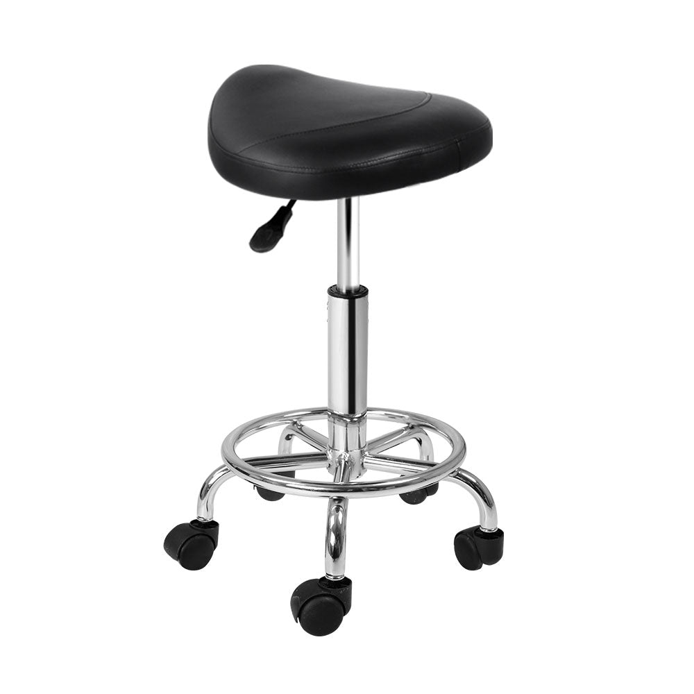 Artiss Saddle Salon Stool Black PU Swivel Barber Hair Dress Chair Hydraulic Lift - AULASH