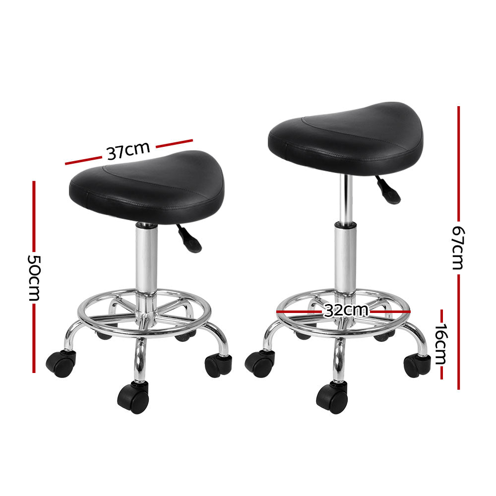 Artiss Saddle Salon Stool Black PU Swivel Barber Hair Dress Chair Hydraulic Lift - AULASH